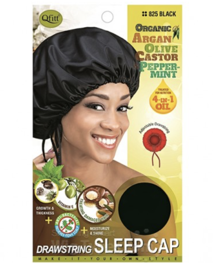 QFITT B-DRAWSTRING SLEEP CAP ARGAN + OLIVE CASTOR + PEPPERMINT