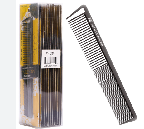 BEAUT CARBON BARBER COMB LONG DUAL TOOTH W/PARTING P