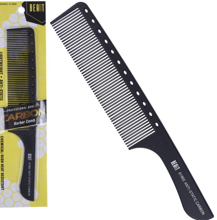 BEAUT CARBON BARBER COMB W/HANDLE