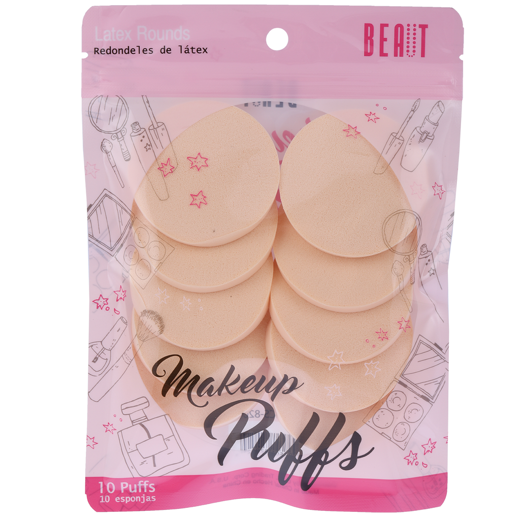 BEAUT ALLURE LATEX ROUND MAKEUP PUFFS WHT/BR