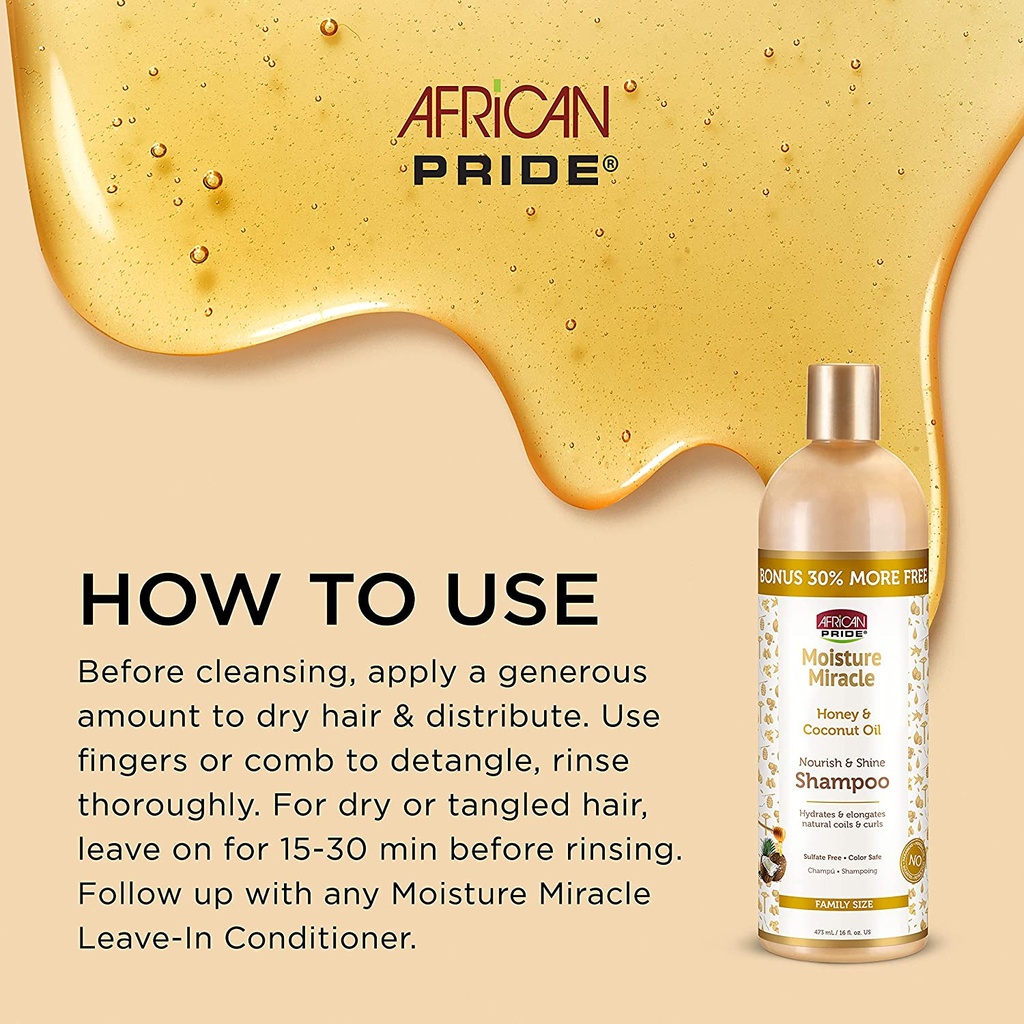 AFRICAN PRIDE MOISTURE MIRACLE SHAMPOO  2 en 1 480 ML